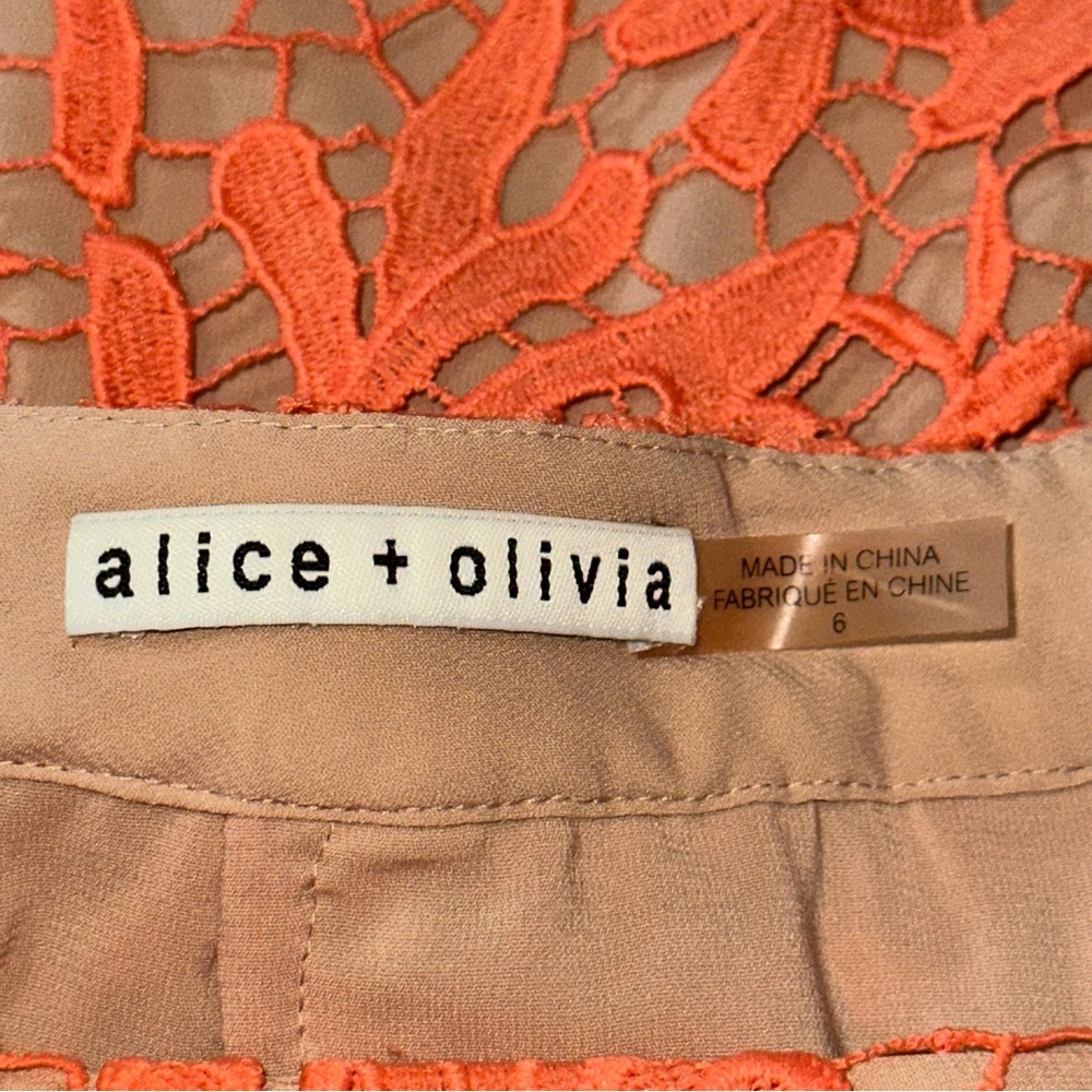 Alice + Olivia Women’s Size 6 Orange Crochet Lace Nude Knee Length Pencil Skirt - Picture 6 of 9